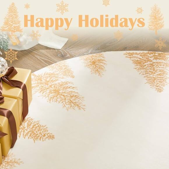 NEW Gold Xmas Tree Washable Round Rug 5' Diameter - Picture 2 of 9